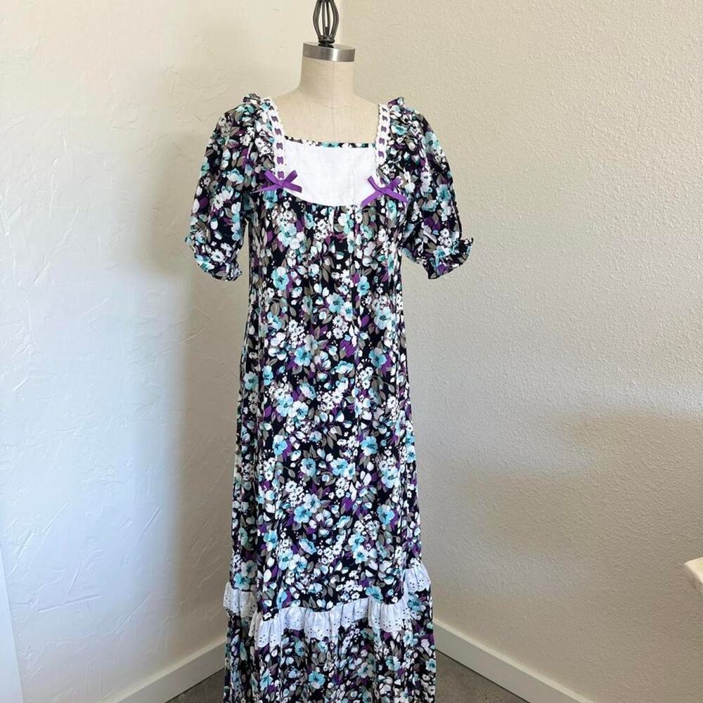Vintage Sears Hawaii Floral Prairie Maxi Dress | 100% Cotton Cottagecore Size 9